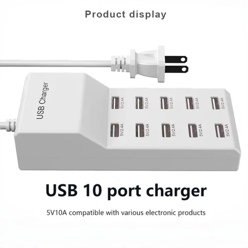 Cargador rápido con concentrador USB de 10 puertos, adaptador de corriente portátil tipo C para el hogar, oficina, cargador de pared de viaje, enchufe para regleta de enchufe UE/REINO UNIDO/EE. UU.