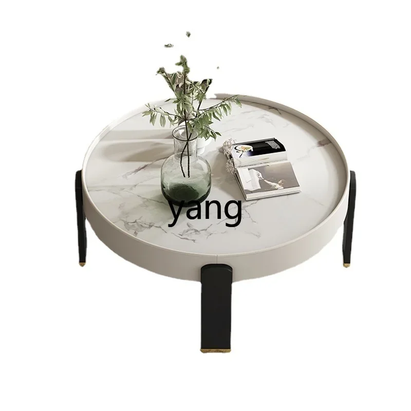 LMM Minimalist Stone Plate Oval Tea Table Modern Living Room Small Apartment Size round Tea Table Combination