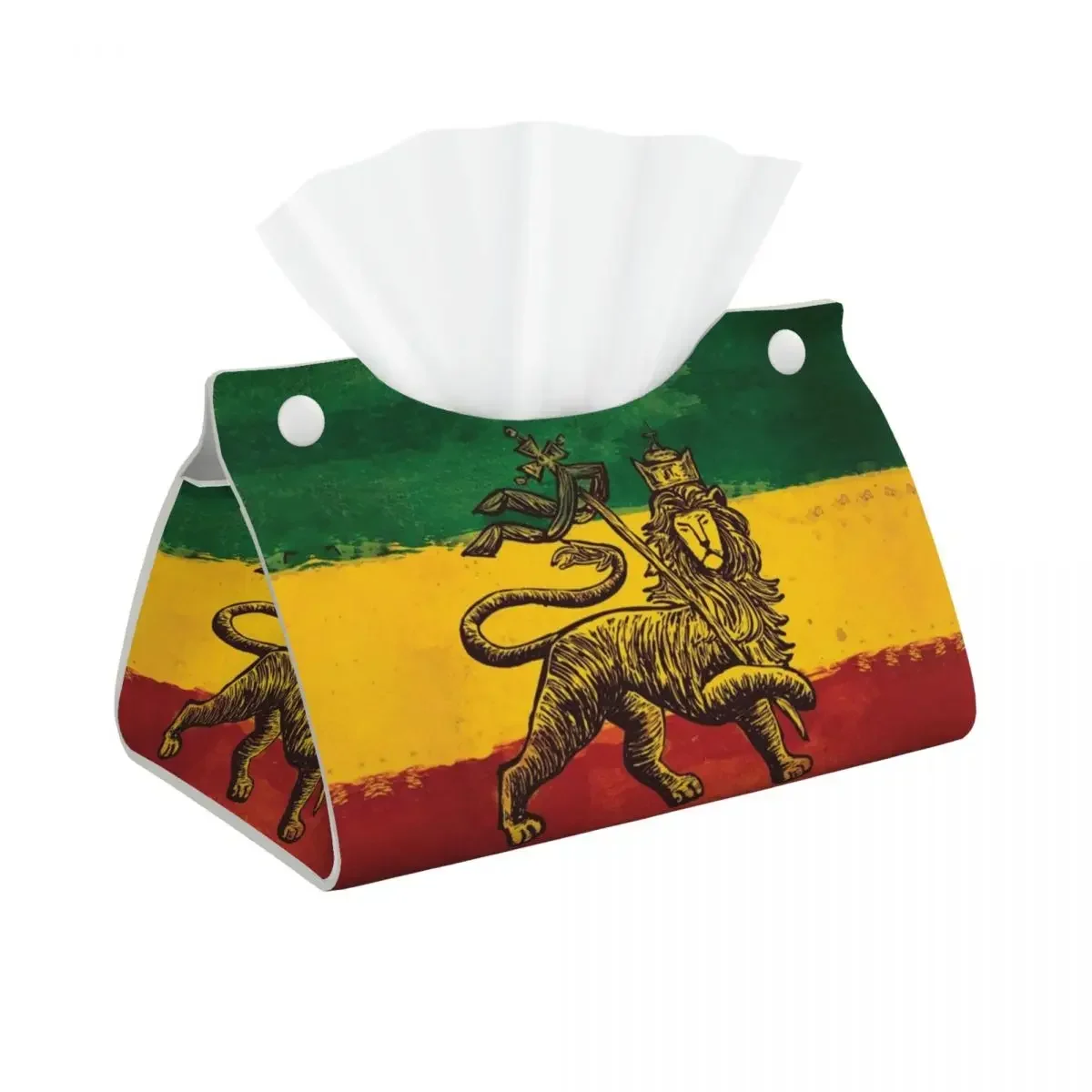 Custom Rasta Flag Lion Of Judah Tissue Box Cover PU Leather Rectangular Jamaica Rastafarian Reggae Facial Tissues Holder