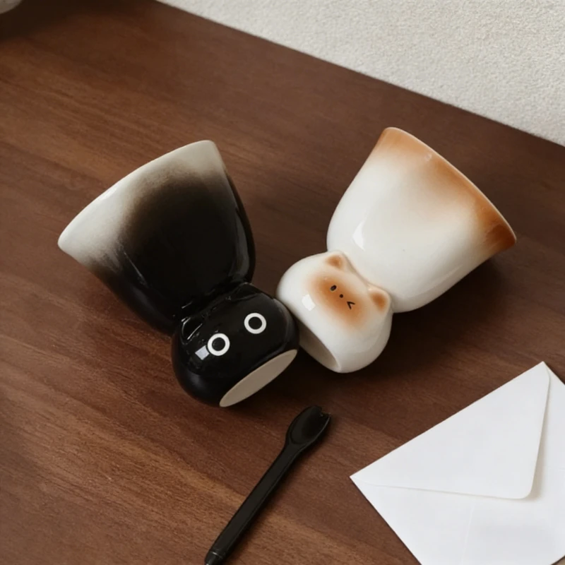 

New Cartoon Siamese Cat Hand Painted Ceramic Mugs Matching Couple BFF Coffee Cups Cute Birthday Gift Mugs Home Office Drinkware