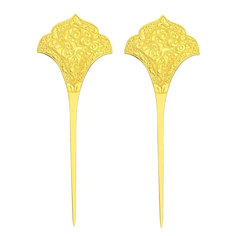 Bronze Gilded Antique Hair Accessories Court Retro Tang Dynasty Restored Hairpin Relief Double-sided Hanfu Hair Accessories