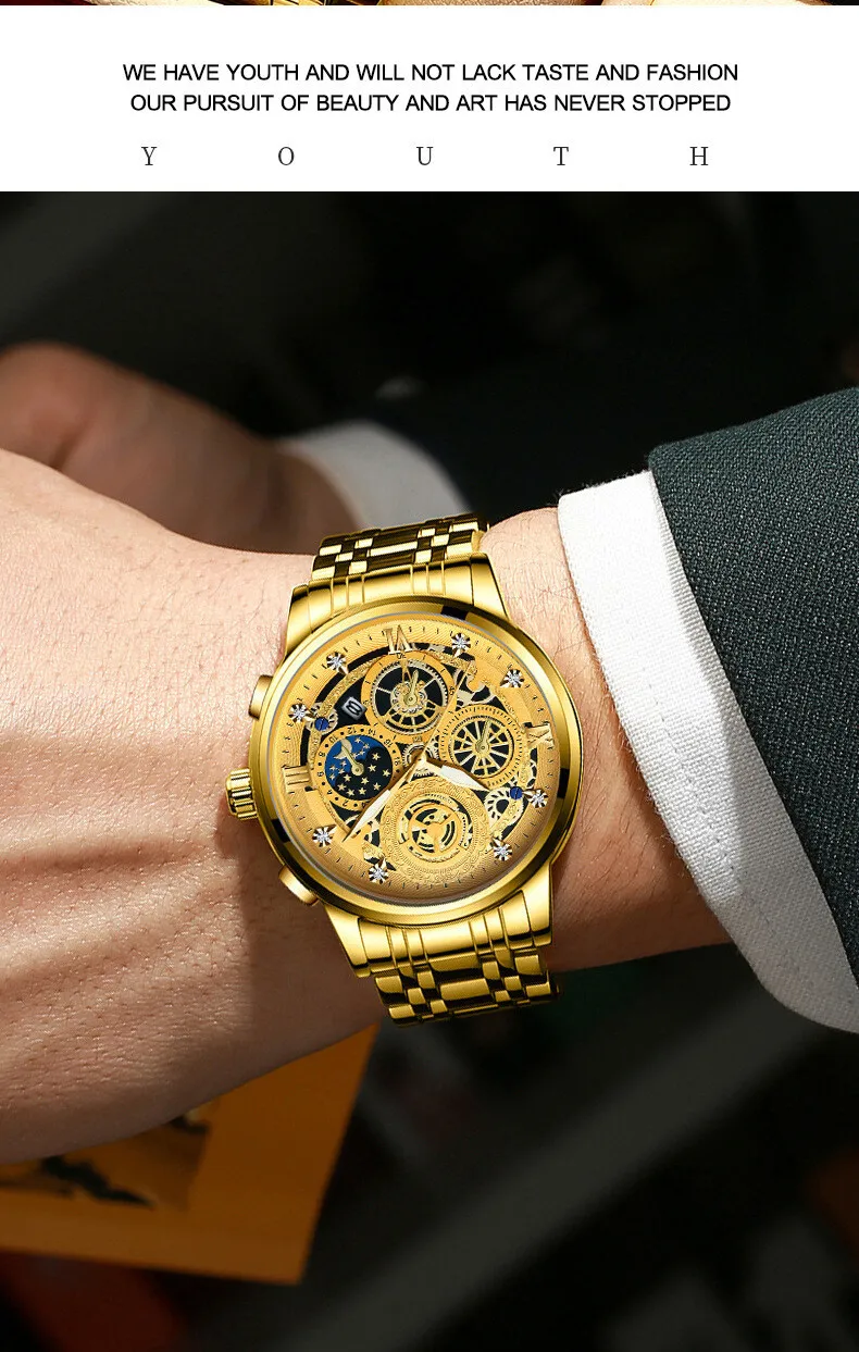 

Luxury Hollow Men's BINBOND BusinDouble Wrist Original Steel 4010