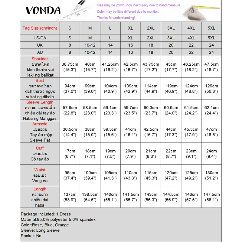 Plus Size 5XL VONDA 2026 Women Maxi Dress Bohemian Printing Long Sleeve Vestidos Vintage Sundress Casual Loose Round Neck Robe view 6