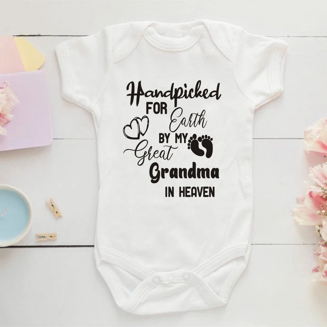 Hand Picked For Earth By My Great Grandma/Grandpa In Heaven Baby Bodysuit Cute Newborn Baby Romper Summer Baby Boy Girl Clothes