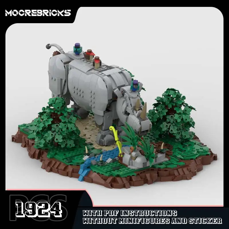 

MOC set Rhino Lawn Base Model Creative Building Brick Toy for Children Desktop Display Educational Gift