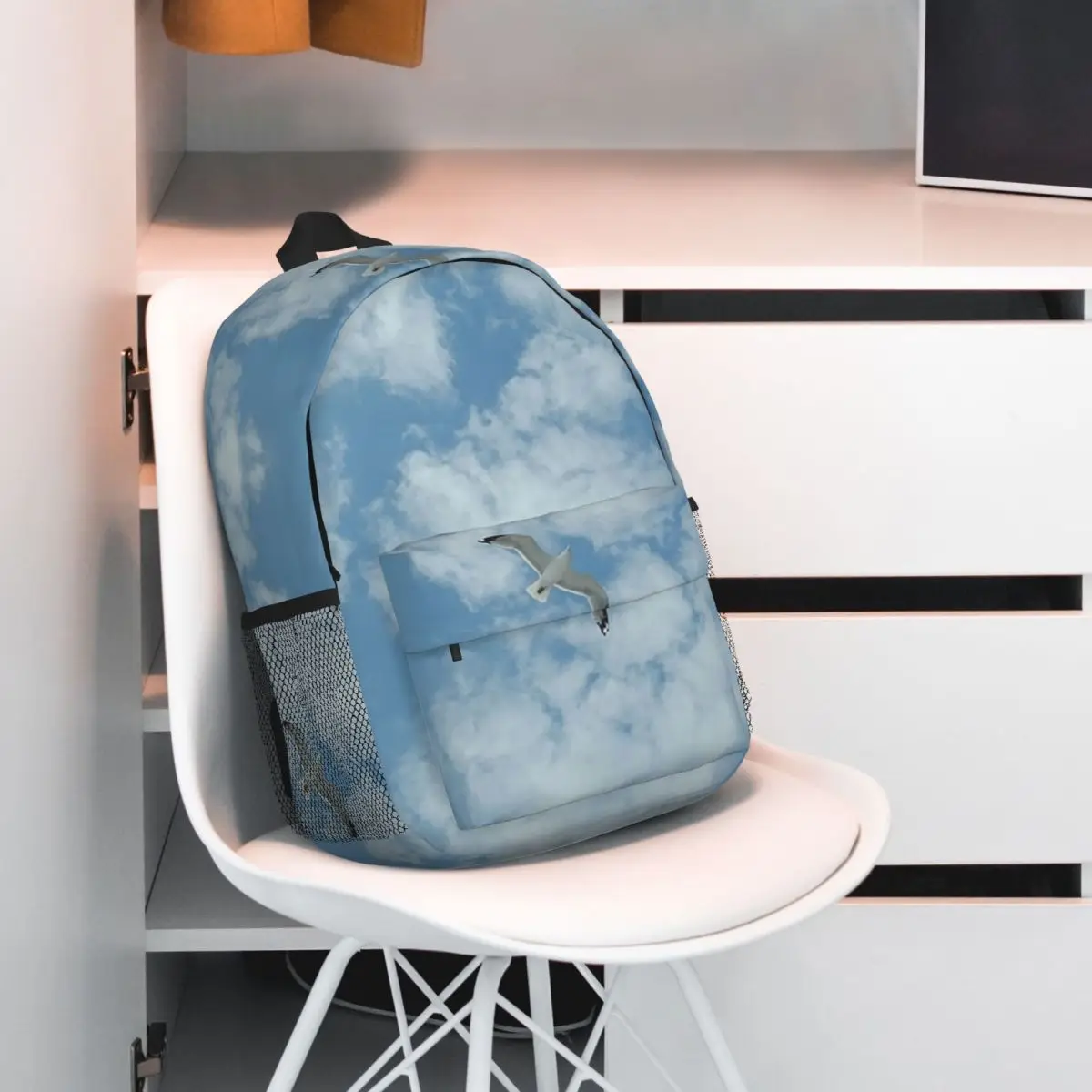 Blue Sky Clouds And Seagulls Print Backpack Student BookBag Children School Bag Laptop Shoulder Bags for Boys Girls