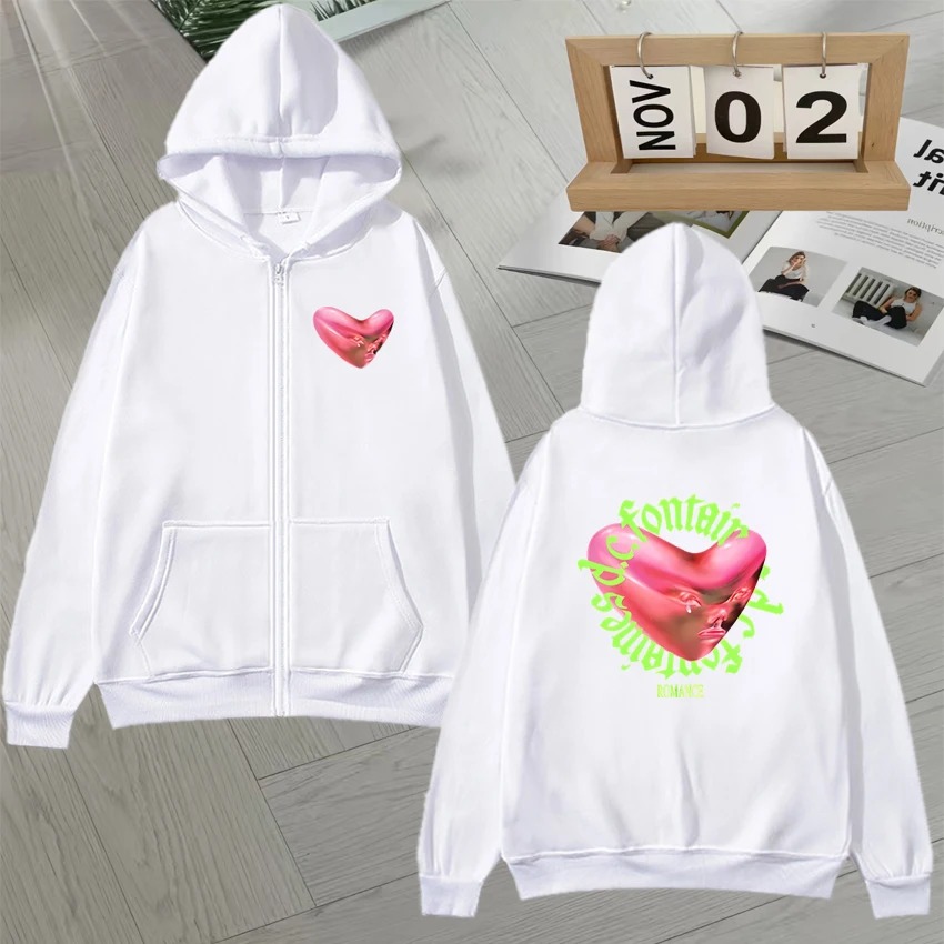 Fontaines DC Romance Dupla Face Impresso Zip Up Moletons Homens Mulheres Lã Manga Longa Solta Zíper Hoodies Unissex Outerwear