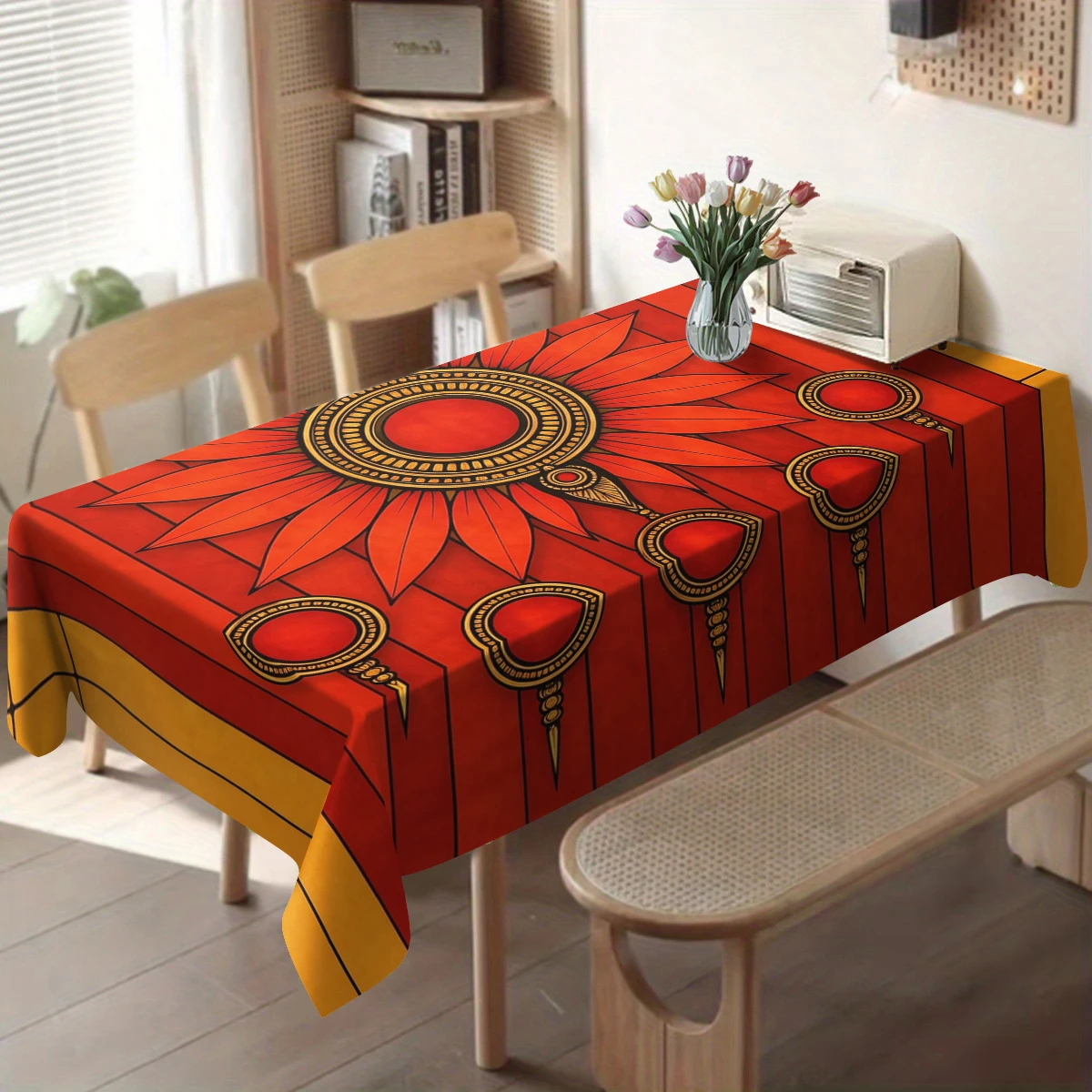 Artistic Rose & Abstract Portrait Polyester Tablecloth - Stylish Table Cover for Dining Room, Creative Home Table Decoration