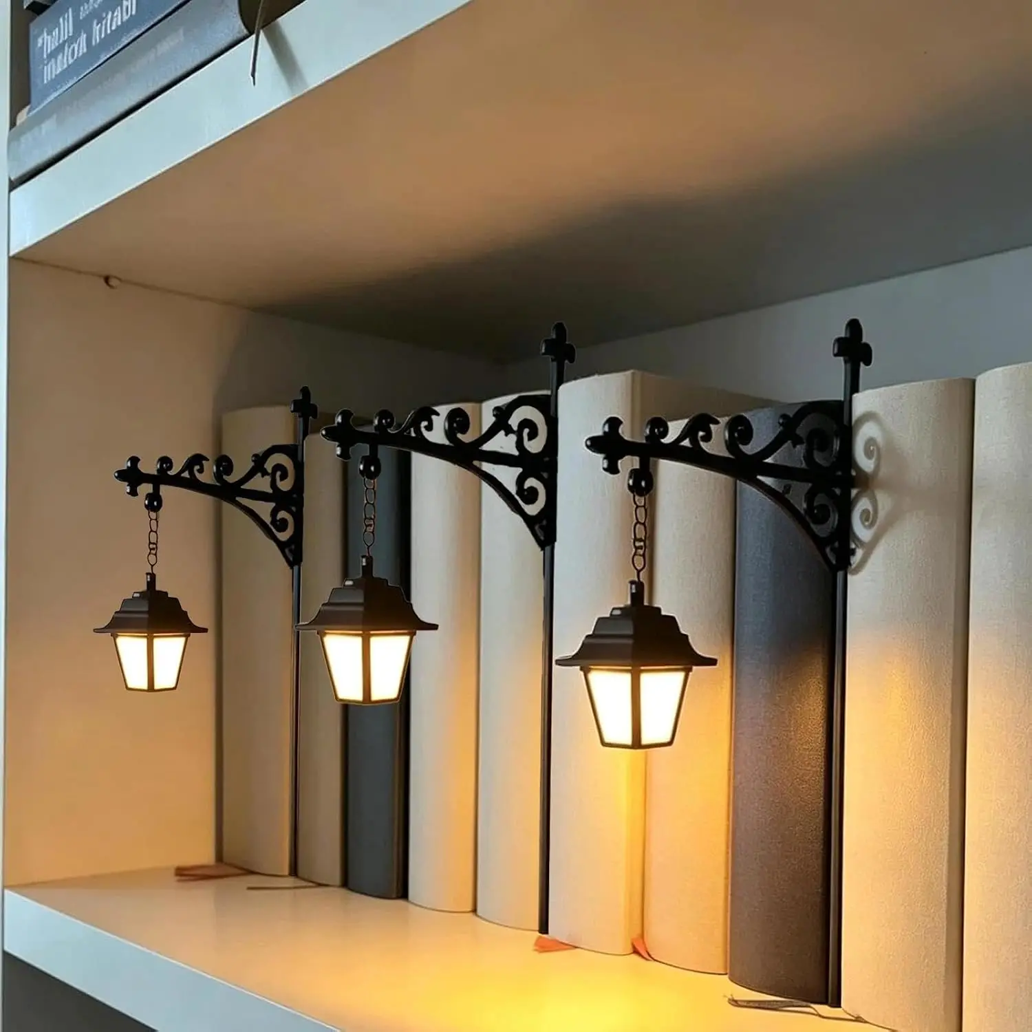 3Pcs Library Lantern-Decorative Bookshelf Lighting,Bookworms Book Shelf Lights,Antique Led Book Nook Ornament for Reading Corner