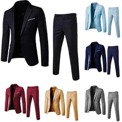 Traje de boda de lujo de 2 piezas para hombre, conjuntos de traje de oficina de negocios de color sólido delgado, Blazer y pantalones de talla grande, moda