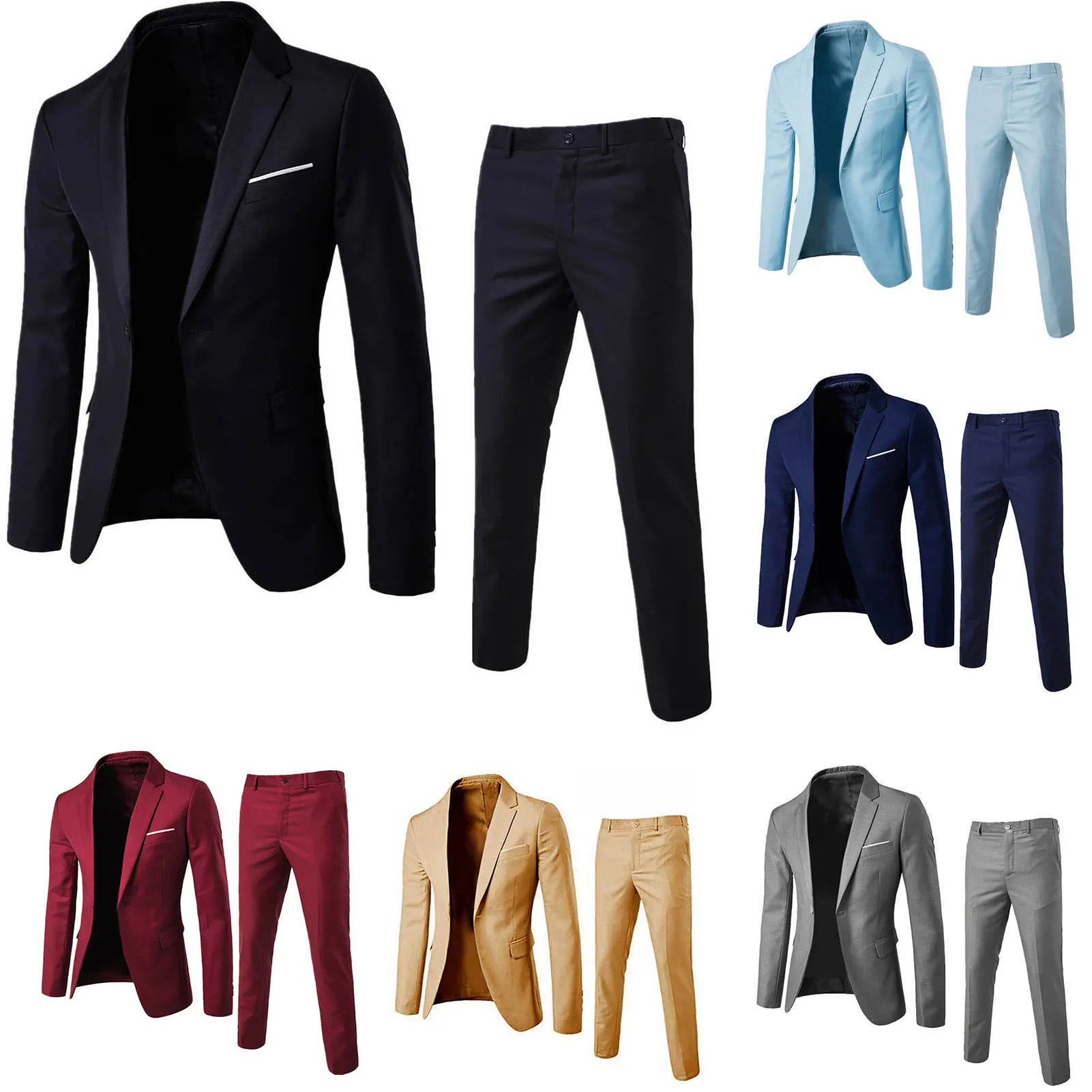 Luxury 2 piece men s wedding suit fashion men s slim solid color business office suit sets large size men pants