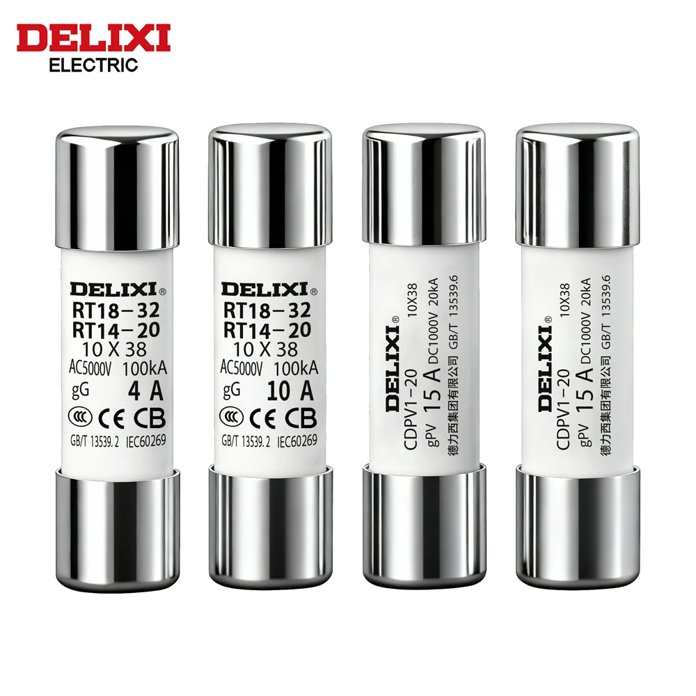 DELIXI Solar DC 1000V PV Fuses/AC Fuse for Solar System Short Circuit Protection 1A 2A 3A 4A 5A 6A 8A 10A 15A 20A 25A 30A 32A