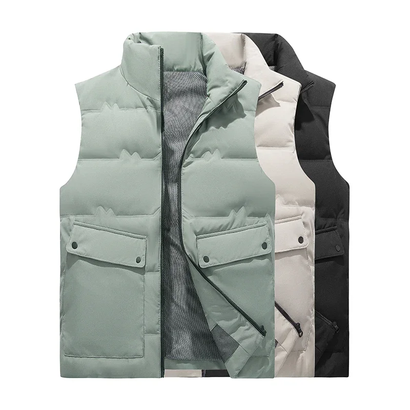 High Quality 2025 New Fashionable Solid Men's Stand-up Collar Down Jackets Casual and Warm Solid Coat with Large Pockets