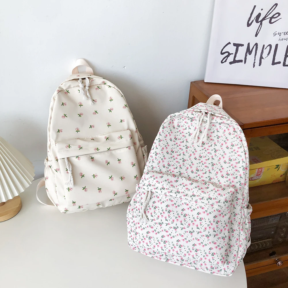 Mochila Floral Simple de gran capacidad para mujer, bolsa de viaje para ordenador portátil con correa ajustable, libro de flores, bolsa escolar para estudiantes, bolsa diaria