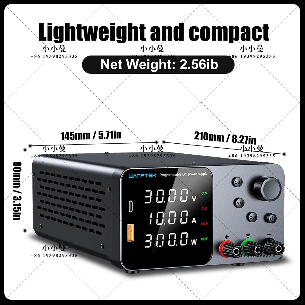Wanpetk Adjustable DC Power Supply, 4-Digit LED Display, Supports USB/Type-C Fast Charging Function, and Preset Current Value.