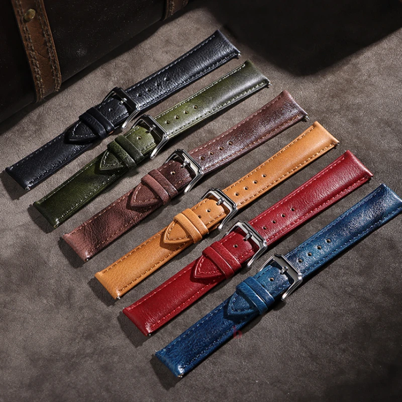 Винтажный ремешок из воловьей кожи 20 мм 22 мм для Huawei GT5 4, быстросъемный ремешок для умных часов для Samsung Galaxy Watch 6 5, браслет ручной работы