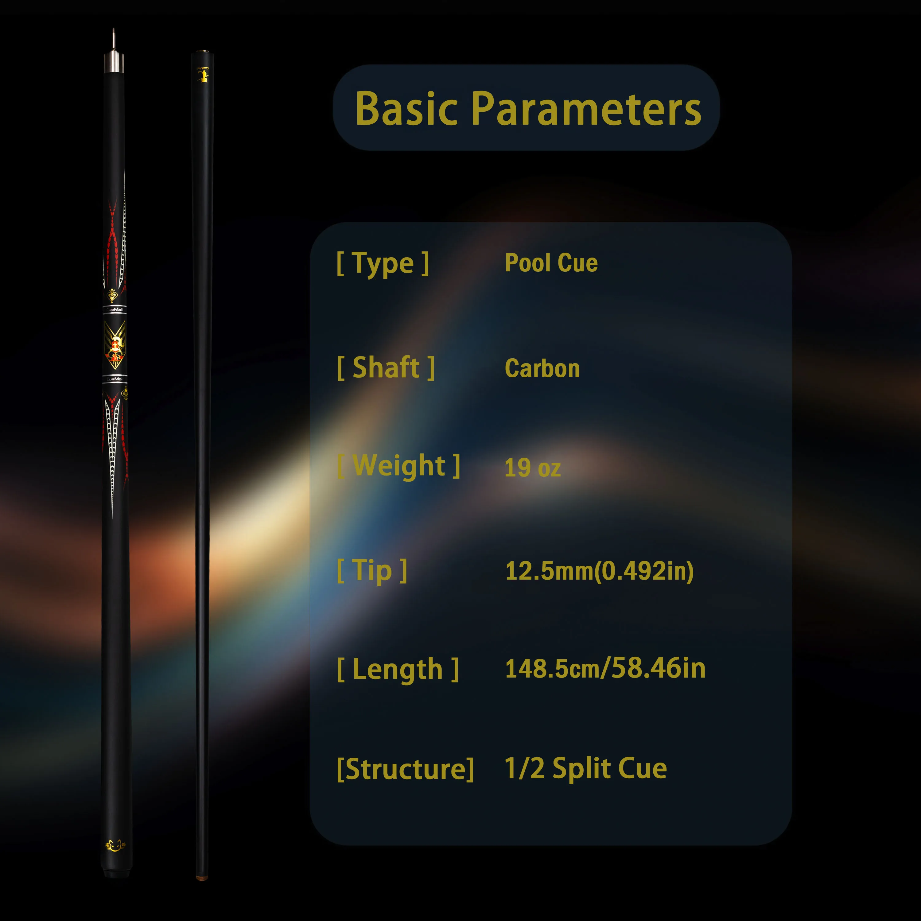 Glass Fiber Pool Cue Stick 58 Inch with 12.5mm Low Deflection Tip Quick Release Joint for Competition Players and Gifts