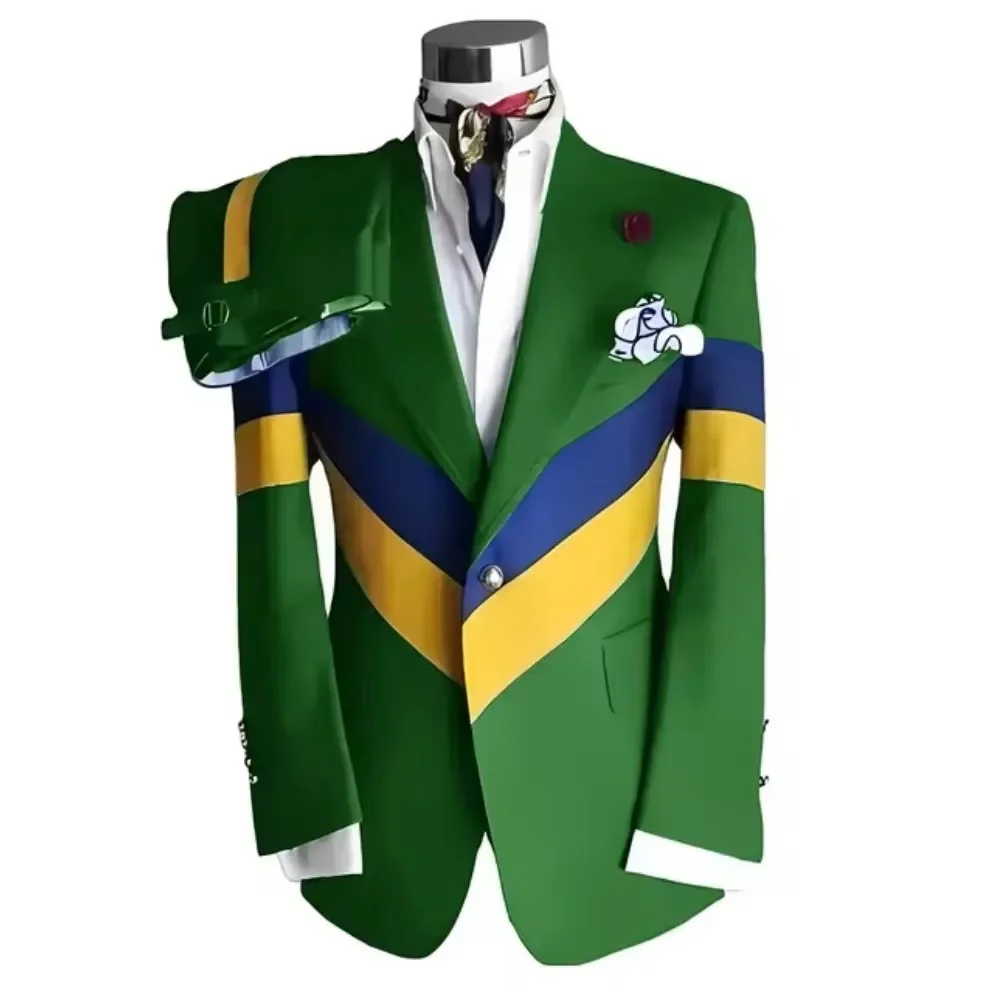 New Patchwork Men Suits Symmetric Blazer Pants Royal Blue Costume Homme Wedding Groom Prom Tuxedos Clothes 2Pcs Male Blazer Sets