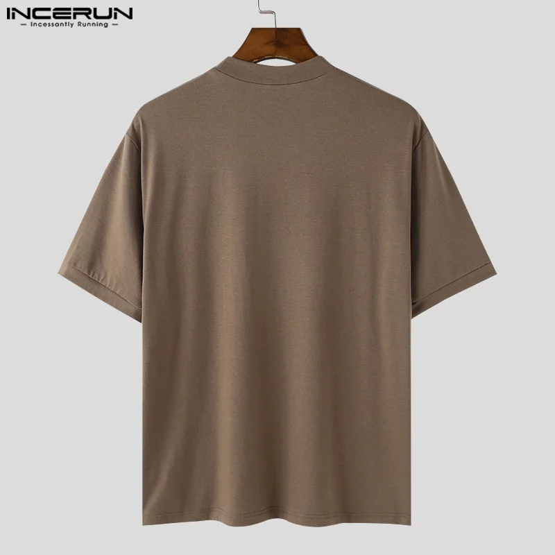 INCERUN Men T Shirt Patchwork Summer O-neck Short Sleeve Casual Men Clothing Streetwear 2024 Korean Style Fashion Male Tee Tops