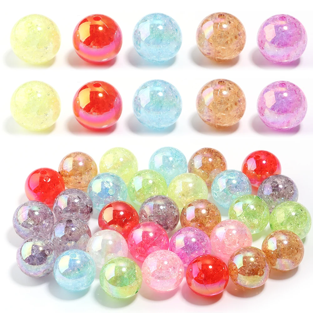 5/10pcs 16/20mm Acrylic Round Beads Color Plating Cracked Loose Spacer Beads For Jewelry Making Diy Bracelet Necklace Keychain