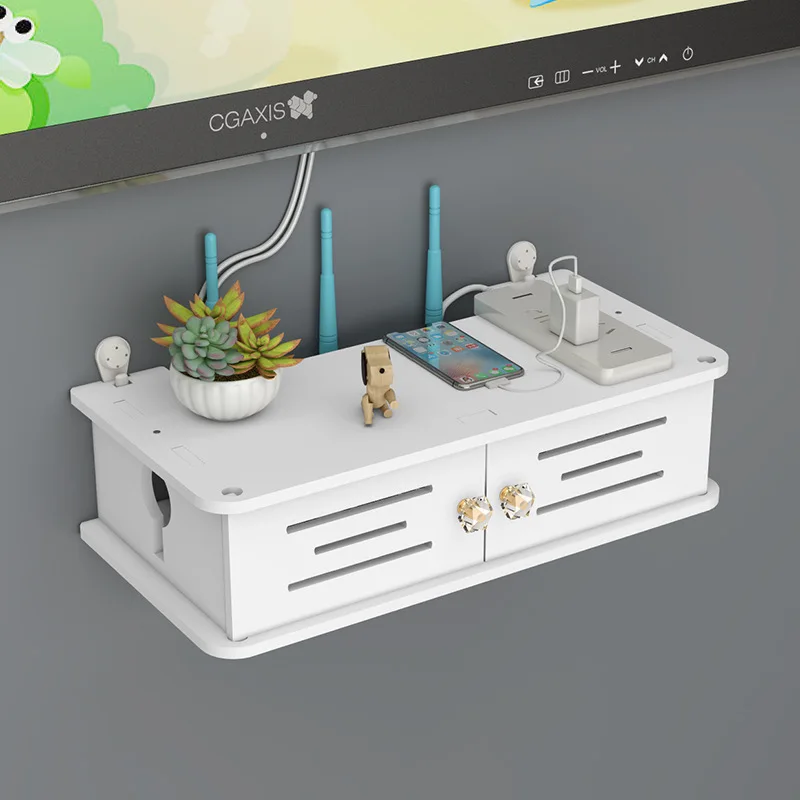 

Wireless Wifi Router Storage Box Wall Hanging Plug Board Bracket Cable Organizer Livingroom Wood PVC Panel Shelf DIY Home Decor
