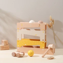 Baby Montessori Educational Toys Wooden Railway Tracks Set Wooden Train Track Accessories Ball Tapping Toys for Kids Gifts