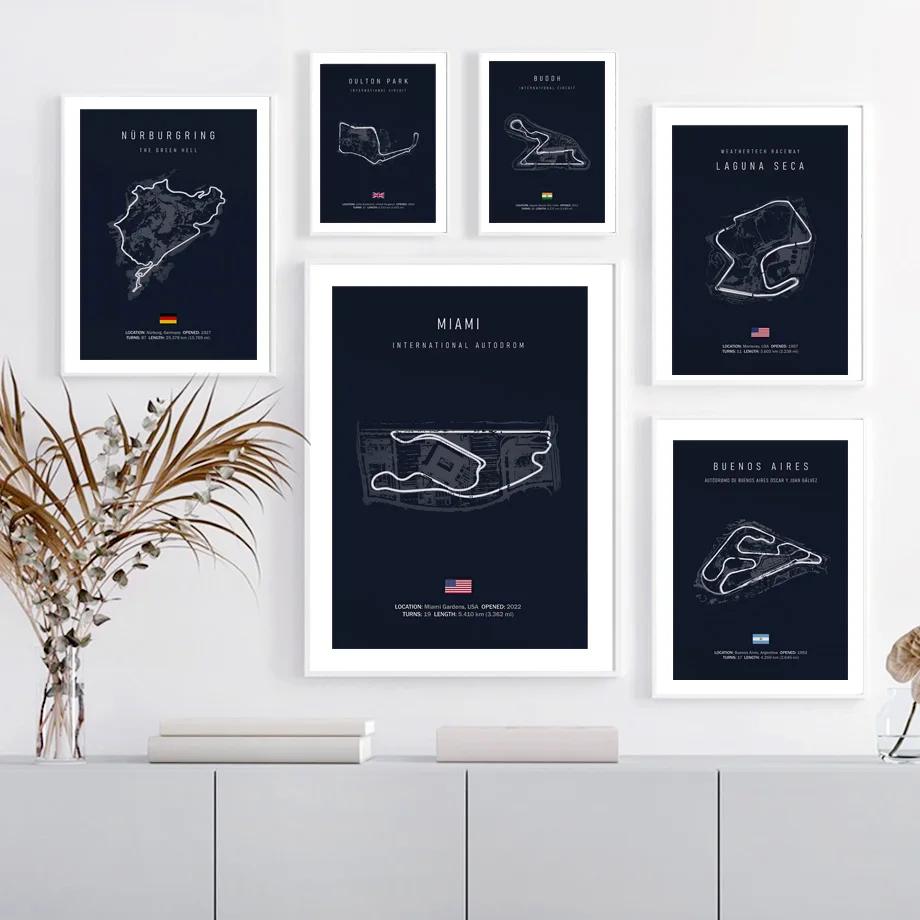 Formula 1 Race Track F1 Miami Spa Circuit Wall Art Canvas Painting Nordic Posters And Prints Wall Pictures For Living Room Decor