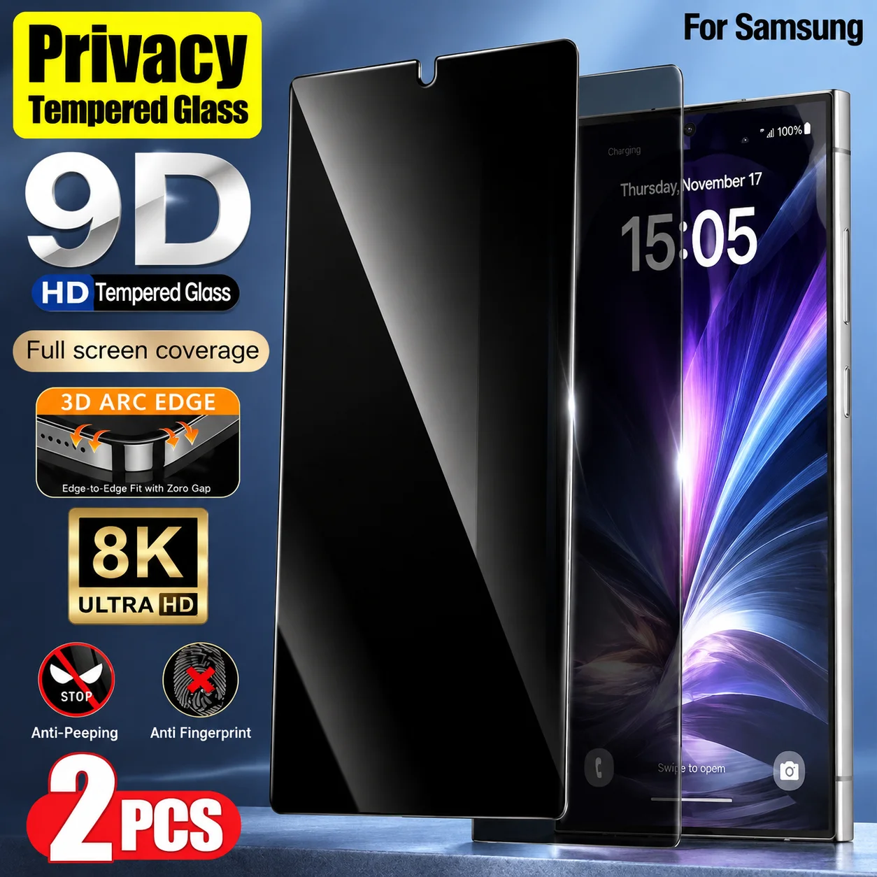 2Pcs Anti Spy Full Cover Tempered Glass for Samsung S26 S25 S24 Ultra S23 S22 S21 Plus S25 S24 FE Anti-Scratch Screen Protector