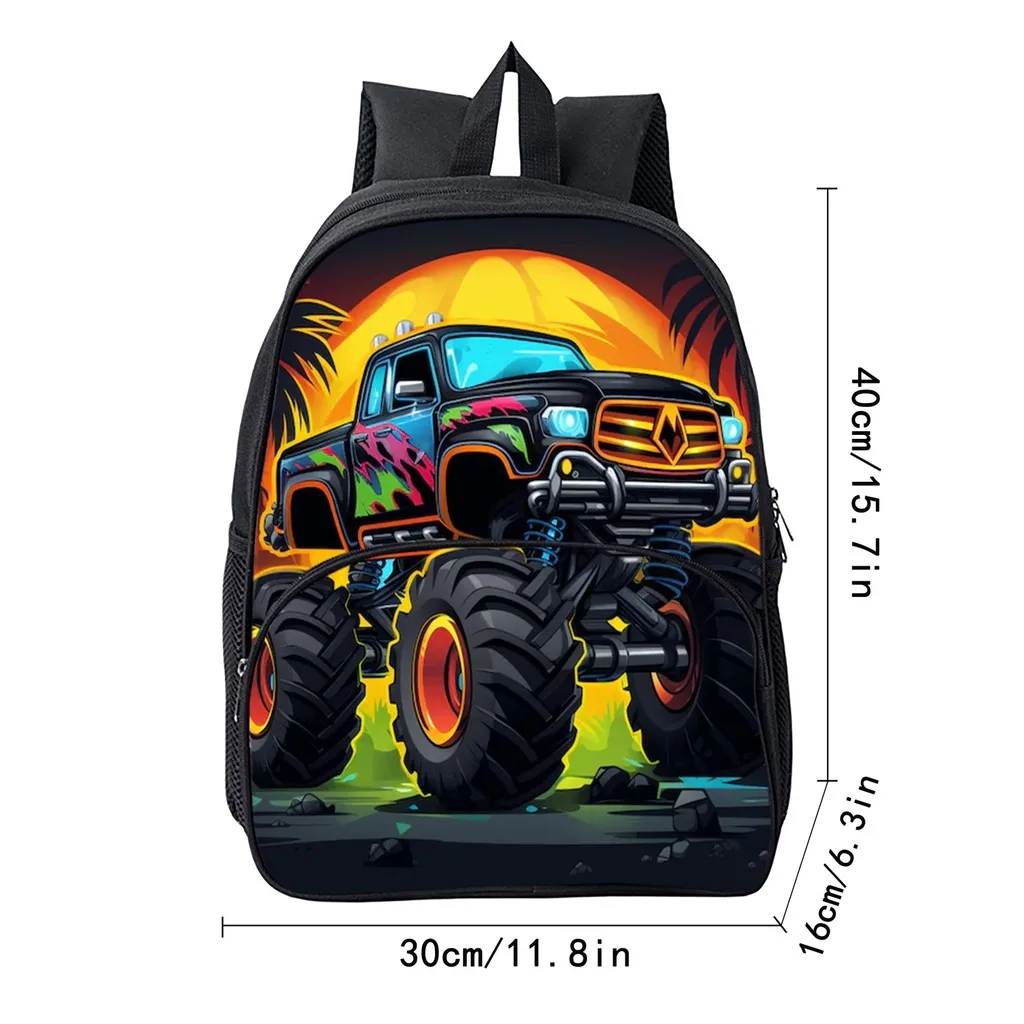 Truck Pattern Round Front Pocket Backpacks for Boy and Girls Best Gifts 2D Flat Cartoon School Backpack for Children Bag