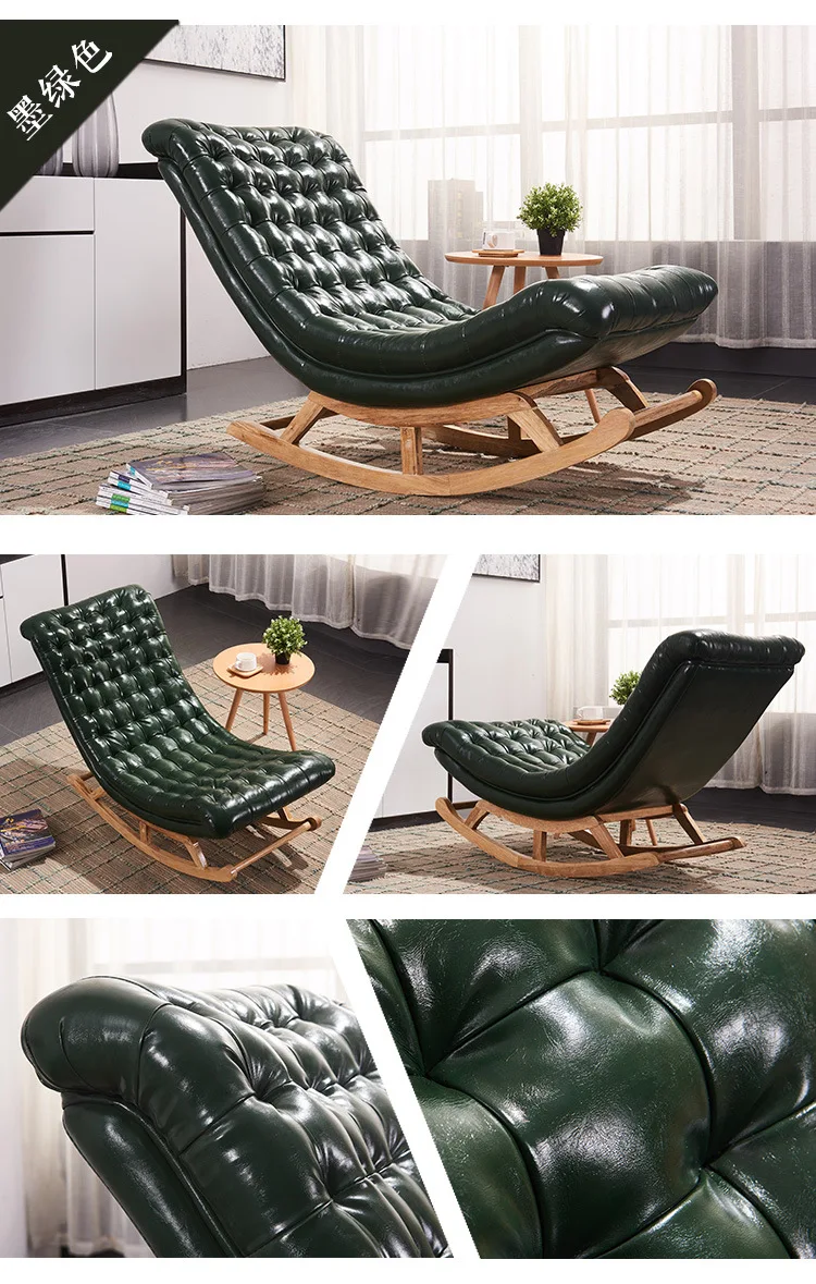 الشمال الحديثة خشب البلوط الصلب كرسي متأرجح مع الجلود الكبار المسنين المنزل قيلولة شرفة غرفة المعيشة الترفيه مبيعات المصنع مباشرة #6