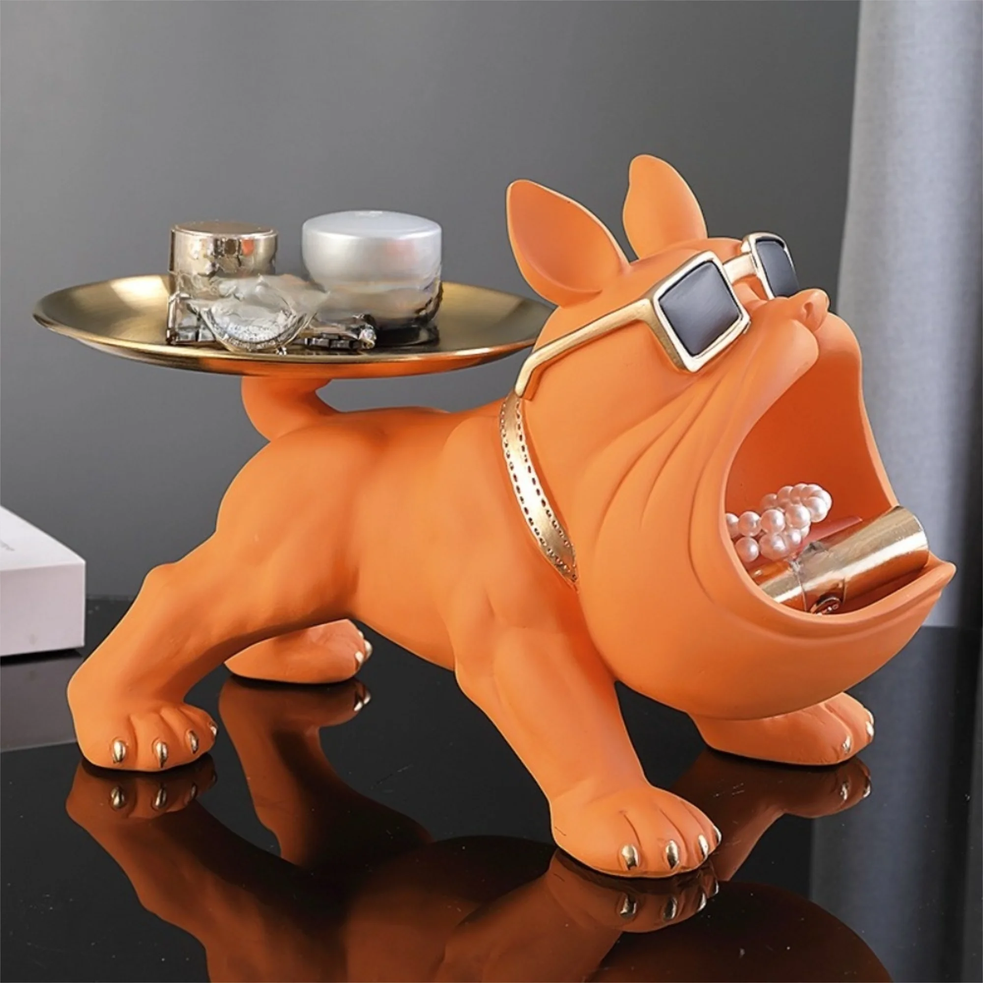 

Creative 30cm Dog Statue Storage Box Multifunction Figurine Ornament Bulldog Key Storage Resin Puppy Sculpture Home Decoration