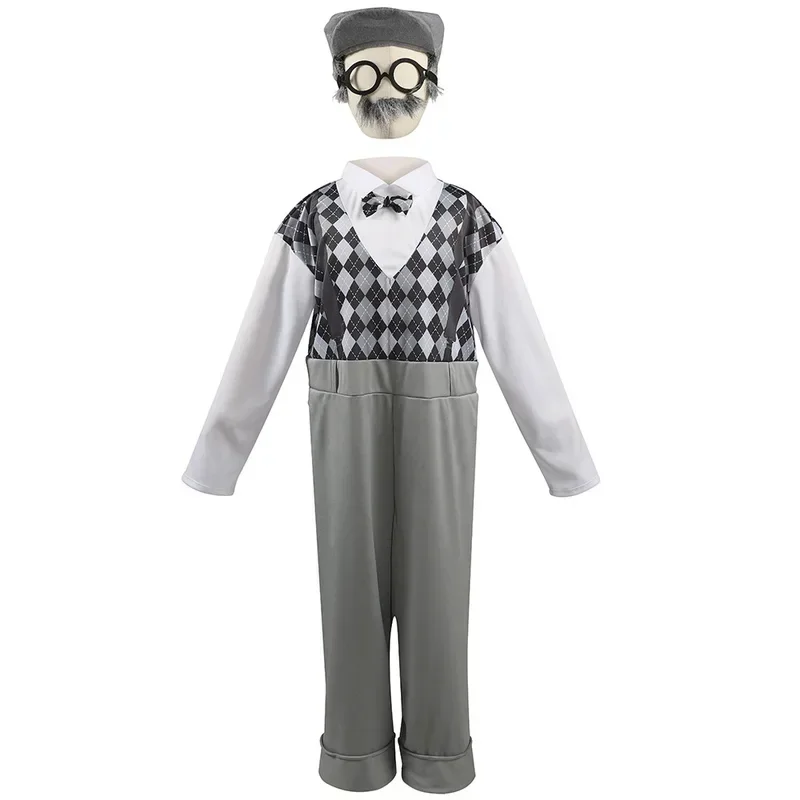 Halloween Cosplay Old Man Costume for Kids 100th Day of School Grandpa Costume Accessories Including Hat Glasses Beard Gangster view 6