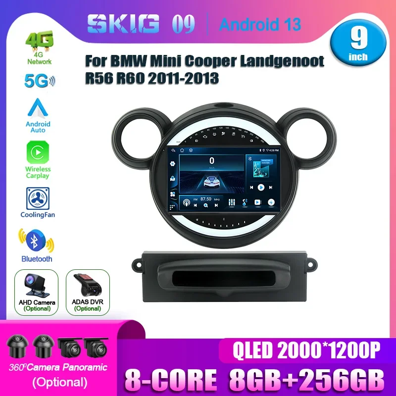 Dla BMW Mini Cooper Land Fiskot R56 R60 2011-2013 Radio samochodowe Nawigacja multimedialna 4G GPS Bezprzewodowy ekran dotykowy Carplay Bluetooth