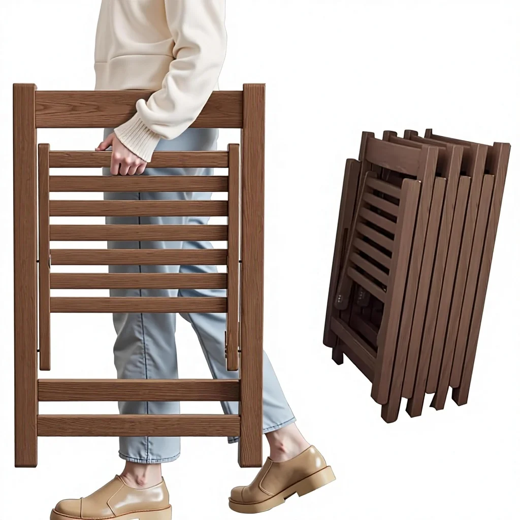 Solid Wood 4-Piece Folding Dining Chairs Set Foldable Space-Saving Portable Indoor Outdoor Kitchen Lawn Patio