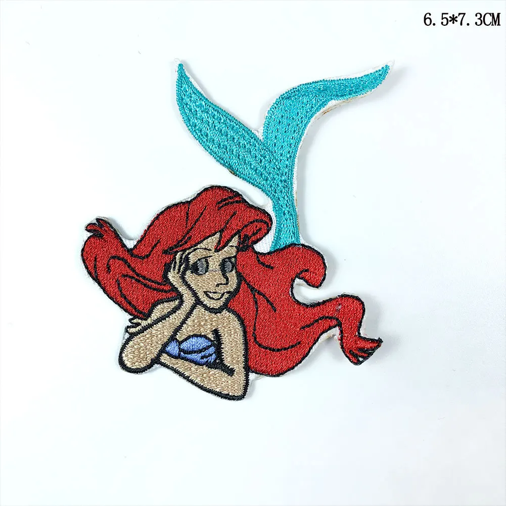 2pc Mermaid Princess Embroidery Patches Sea Clam Pearl Fishtail Cartoon Custom Applique for DIY Kids Clothing Sewing Accessories