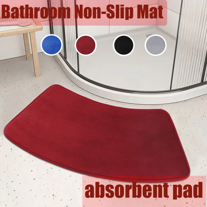 Curved Bath Rug, Curved Shower Mat Corner ShowerBathroom Non Slip, Washable Curved Bath Mat for Tub