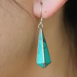 ER146 Nepal Jewelry Tibetan Silver Inlaid Turquoises Stone Water Drop Earring Dangel Earrings For Women