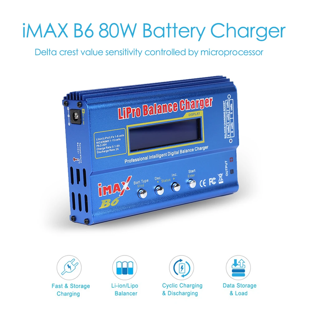 IMAX B6 Battery Charger AC/DC 80W Digital Battery Pack Charger LCD Dispaly Discharge Power 5W for LiPo NiMH NiCd LiFe Pb Battery