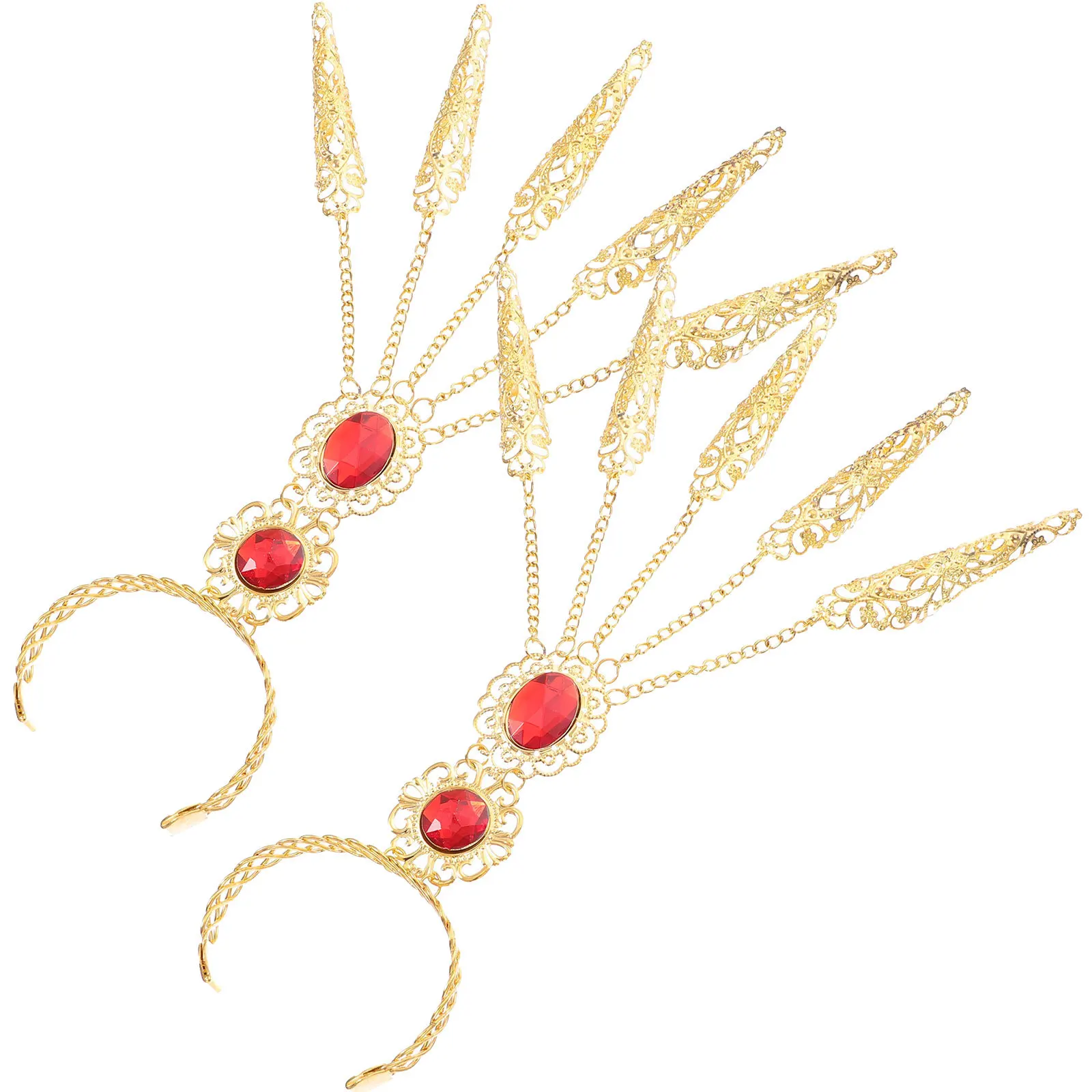 1쌍의 벨리댄스 팔찌와 손톱 장식, 의상 액세서리, 금색 합금 손톱 장식, 축제 공연용