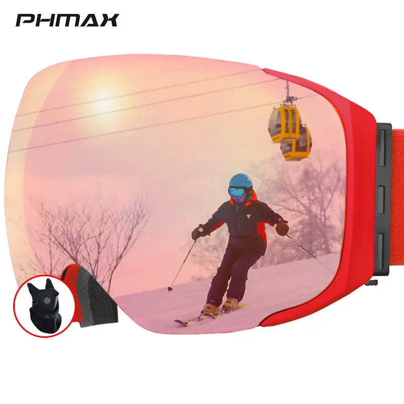 

PHMAX-Magnetic Ski Goggles for Men, UV400 Protection, Snowboard Glasses, Winter, Double Layers, Skating, Skiing, Snow