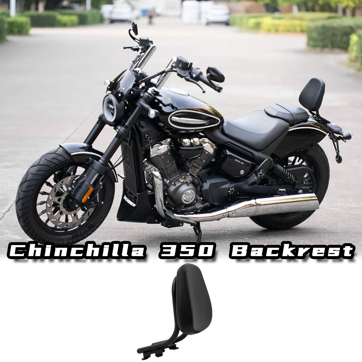 BENDA Chinchilla 350 Gloss Black Motorcycle Seats Backrests Includes Sissy Bar Backrest Luggage Rack Passenger Rear Seat Support