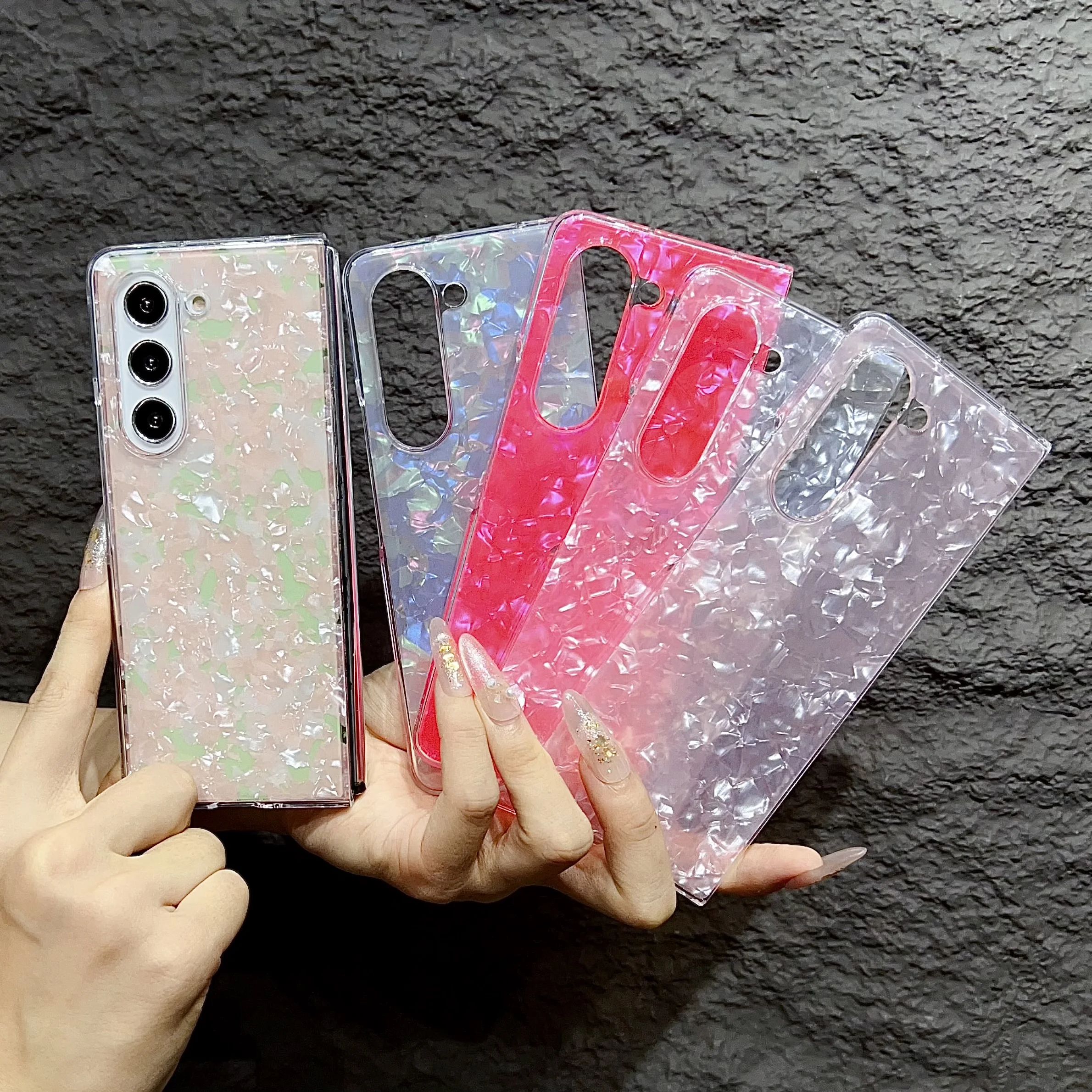 Luxury Seashell Plastic Folding Case For Samsung Galaxy Z Fold 3 4 5 6 Cover