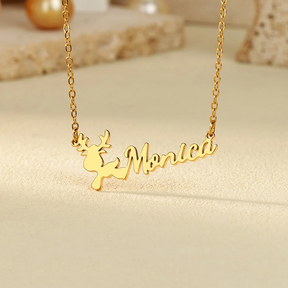 

Custom Cute Deer Name Necklaces For Women Men Stainless Steel Customized Pendant Necklace Female Personalized Neck Jewelry Gift