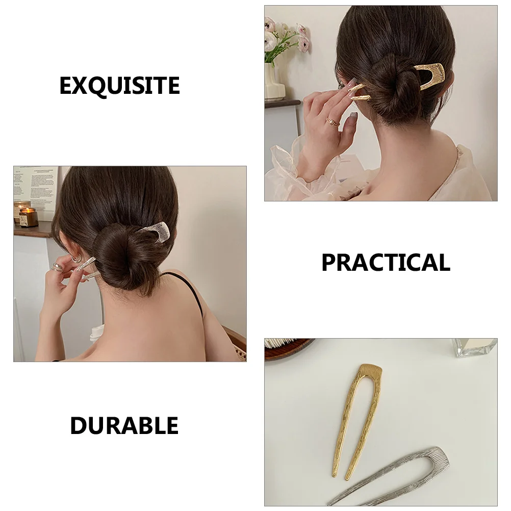 

2pcs French U Shaped Sticks For Long Metal Fork Bun Hair Holder Updo Hair Stick For Women Styling Tool Accessories