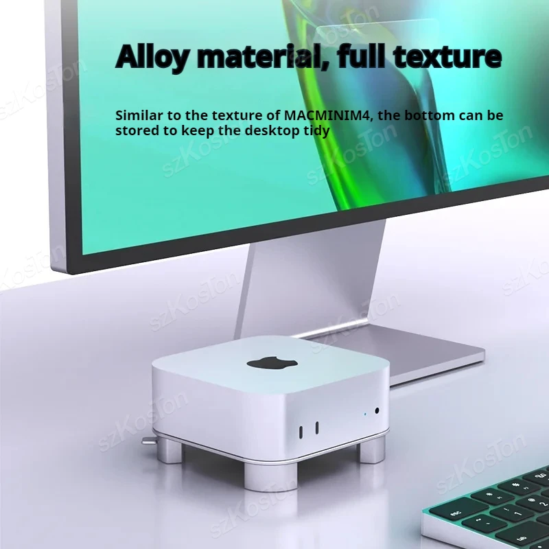 Mac Mini M4 2024用アルミニウム製スタンド、精密フィット冷却ベース、滑り止めシリコンフィートと簡単な電源ボタンアクセス付き