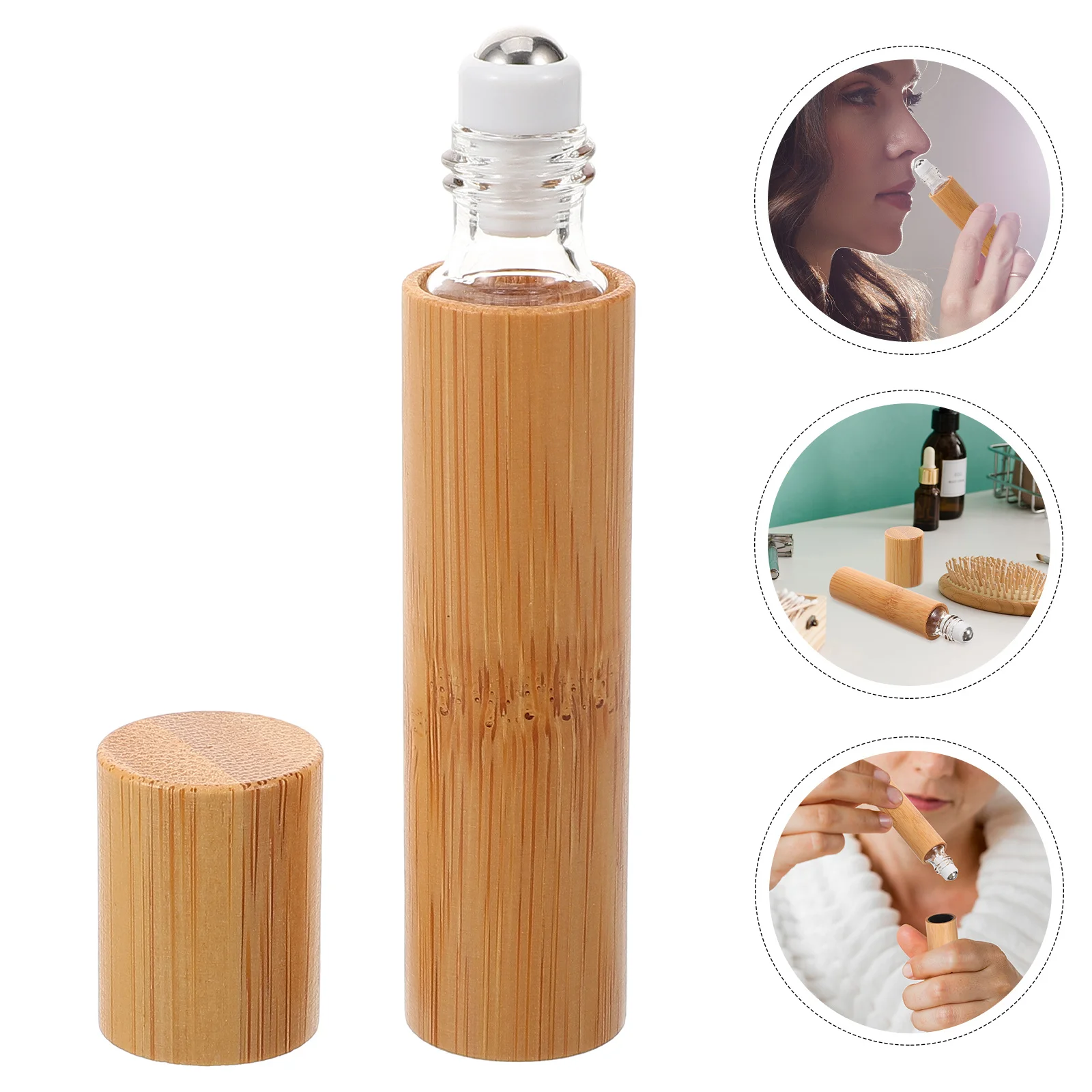 

Glass Essential Oil Roller Bottle Bamboo Material Lightweight Portable Cosmetics Refillable Small Oil Bottle Travel Perfume