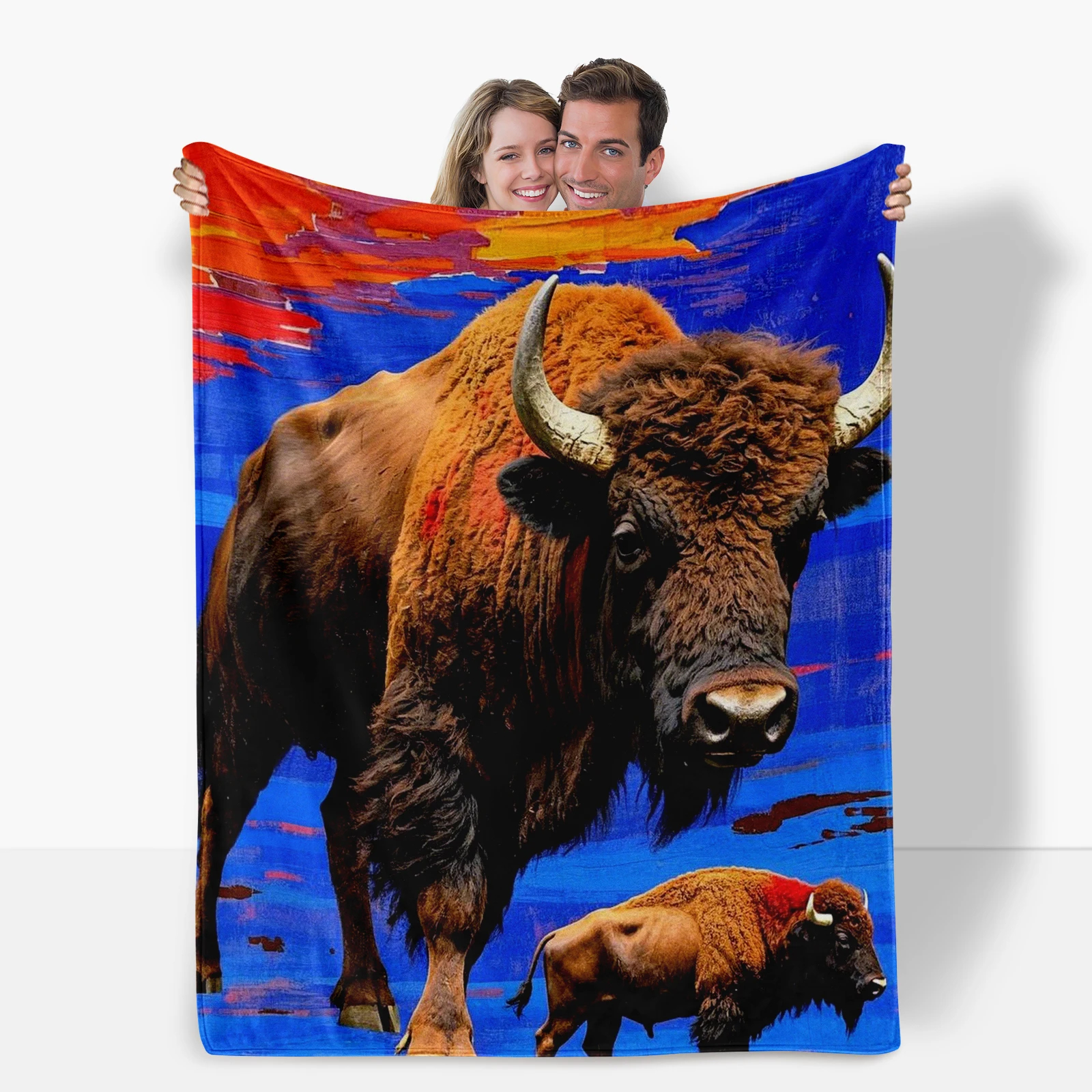 Striking Depiction Of American Bison On A Blue Background Captivates Kids Attention