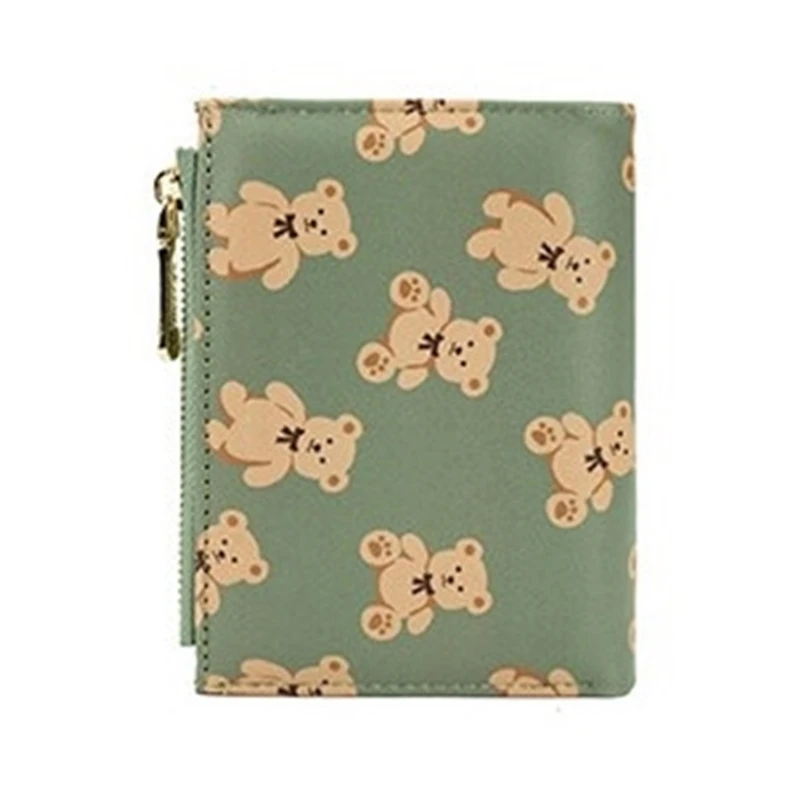 Cartera pequeña con cremallera y estampado oso para mujer, exquisito monedero adecuado para tarjetas efectivo y monedas