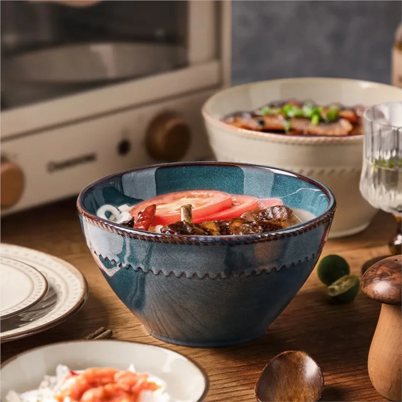 

Vintage Style Ceramic Hat Shaped Rice Bowl Household 2025 Kiln Transmutation Lamian Noodles Bowl Noodles Bowl Soup Bowl ZI143