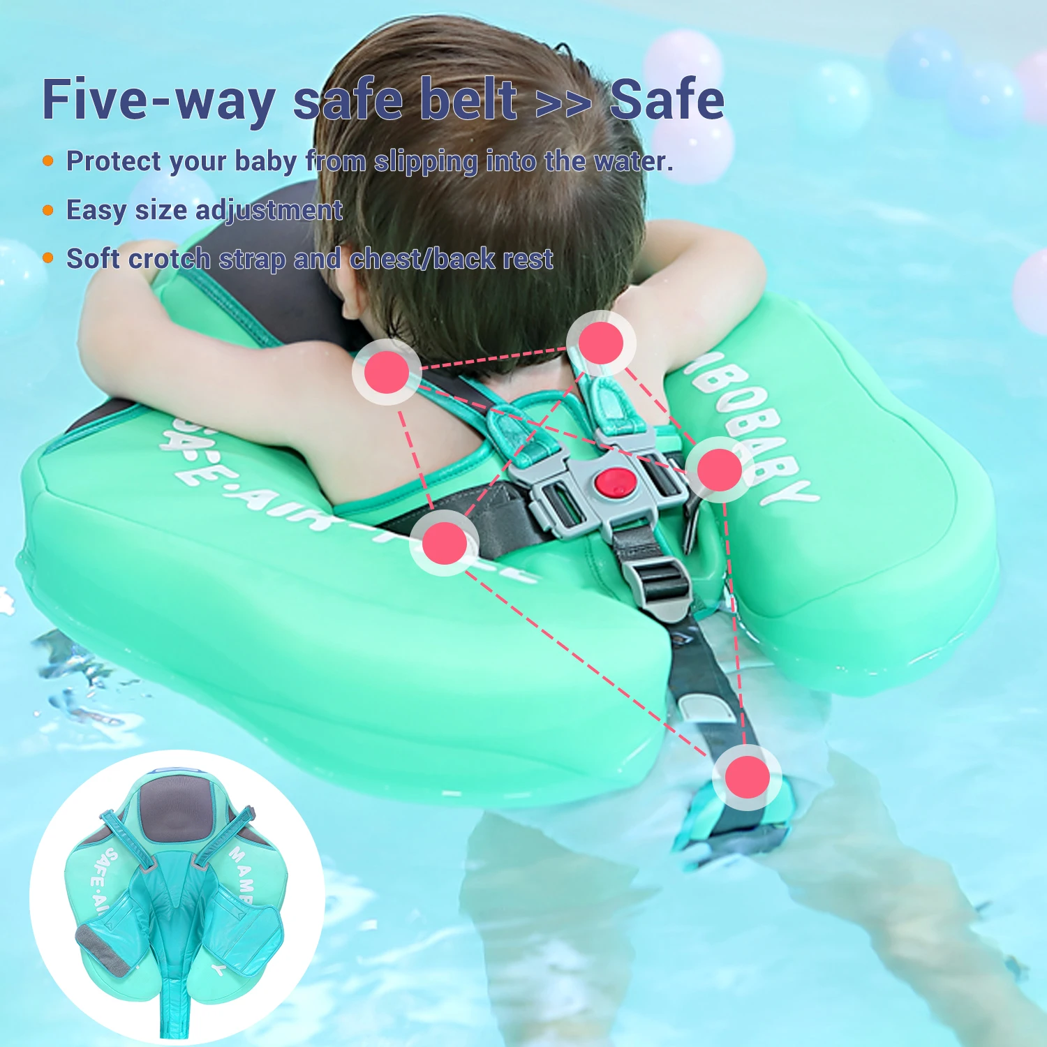 Mambobaby Baby Float Met Zonnescherm Luifel En Kruis Riem Opblaasbare Veilige Kern Zwembad Accessoire Badkamer Water Speelgoed